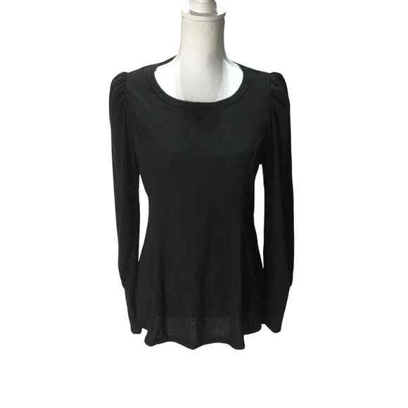Status By Cheanult Women’s Black Puff Shoulder Long Sleeve Top Size M NWOT - Picture 1 of 16